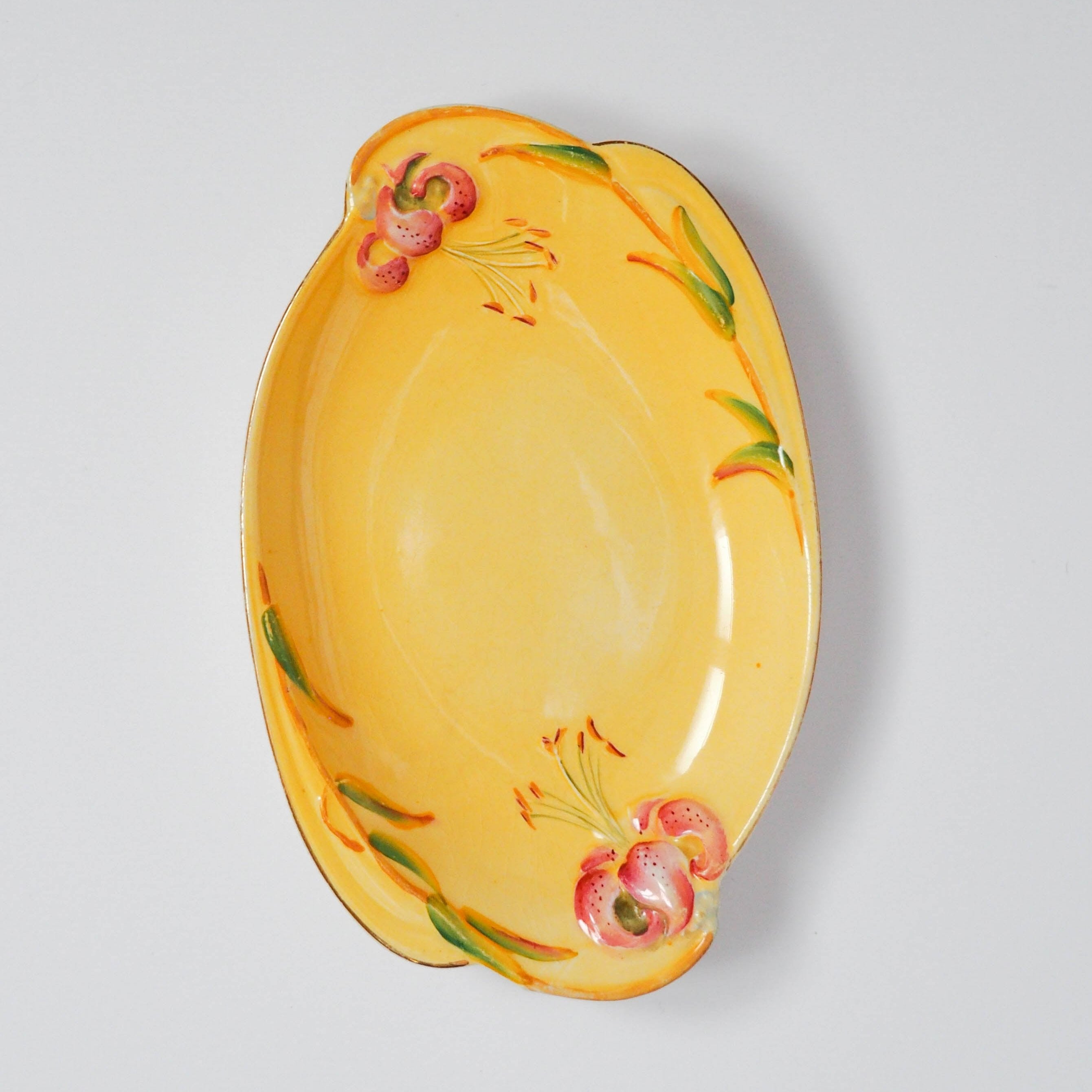 royal winton tiger lily Royal Winton Grimwades Tiger Lily Yellow Hibiscus Dish c1930 – Eclette Art x Design
