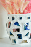 White Ceramic Mosaic Vase - Pink - Blue