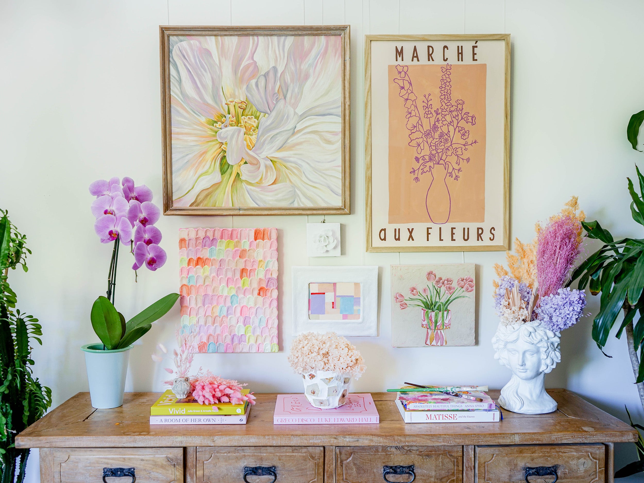 Flower Market Gallery Wall - Pastel Peach Lilac Colour Palette Artwork