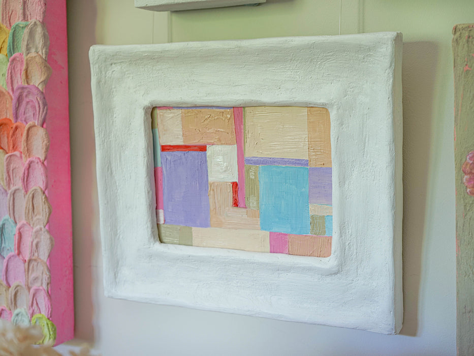 Pastel Abstract Lilac Peach Pink Red - White Plaster Custom Frame