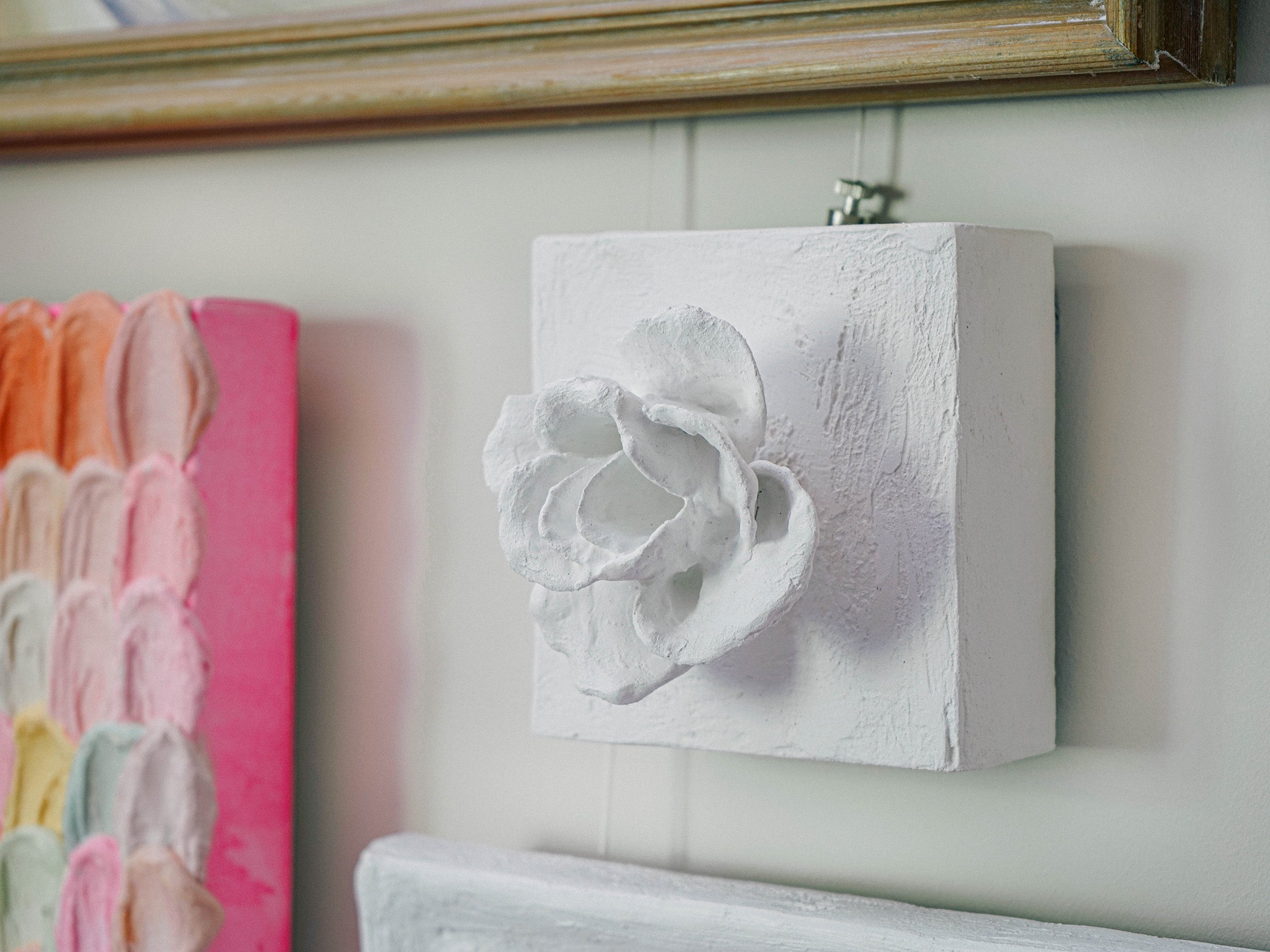 White Plaster Sculpture Rose Flower - 3D Artwork