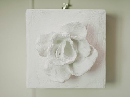 White Plaster Sculpture Rose Flower - 3D Artwork