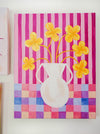Canola in Vase - Gingham Check Stripe Pattern Painting