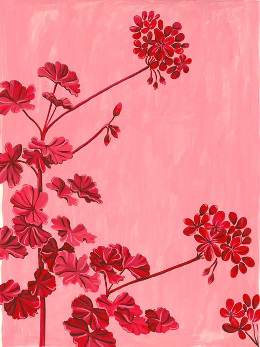 Chateau Gardens Original Art - Pink and Red Geraniums