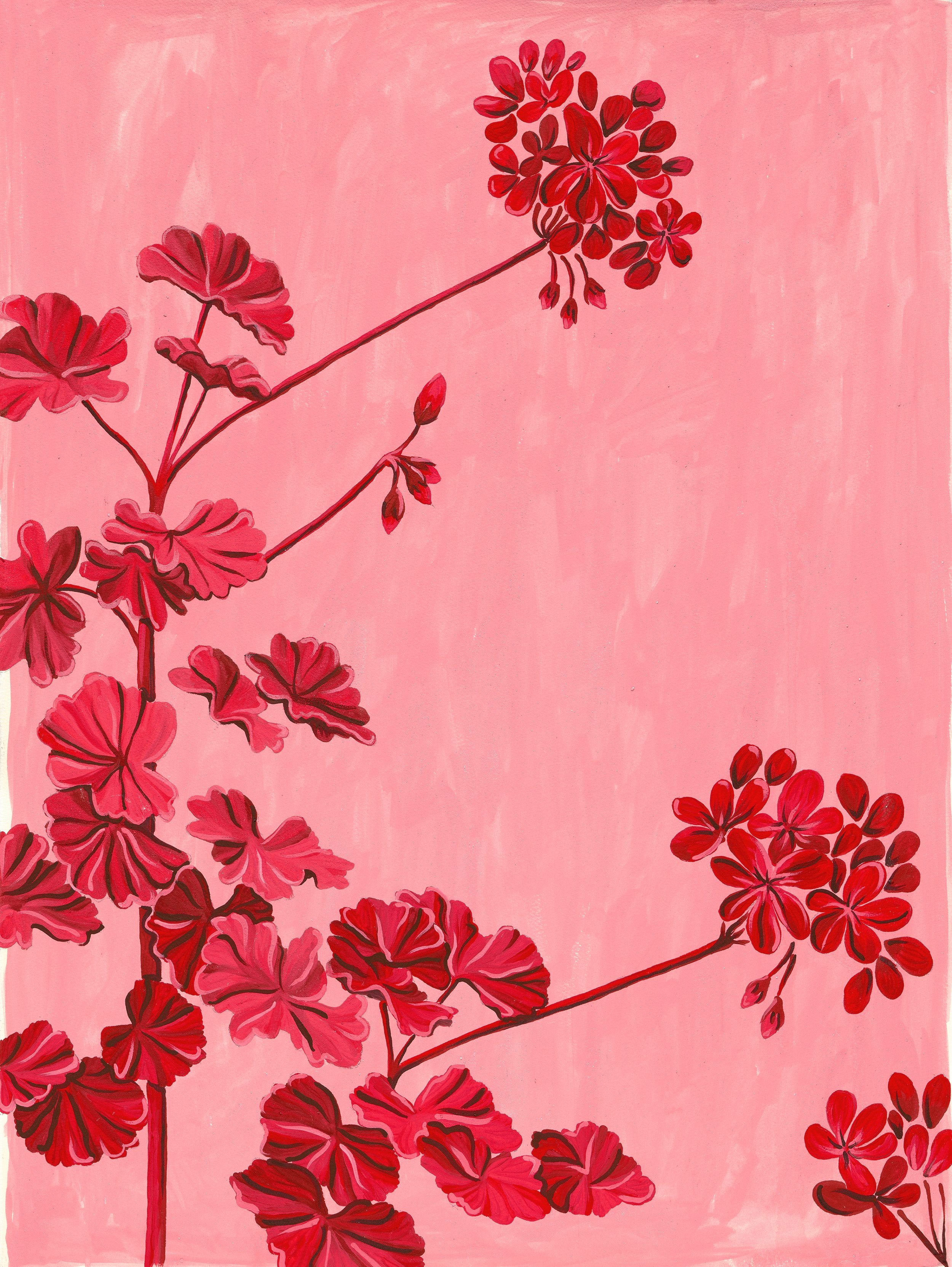 Chateau Gardens Original Art - Pink and Red Geraniums