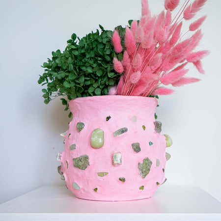 Pink Mosaic Vase with Jade Greenstone Peridot & Chrysoprase