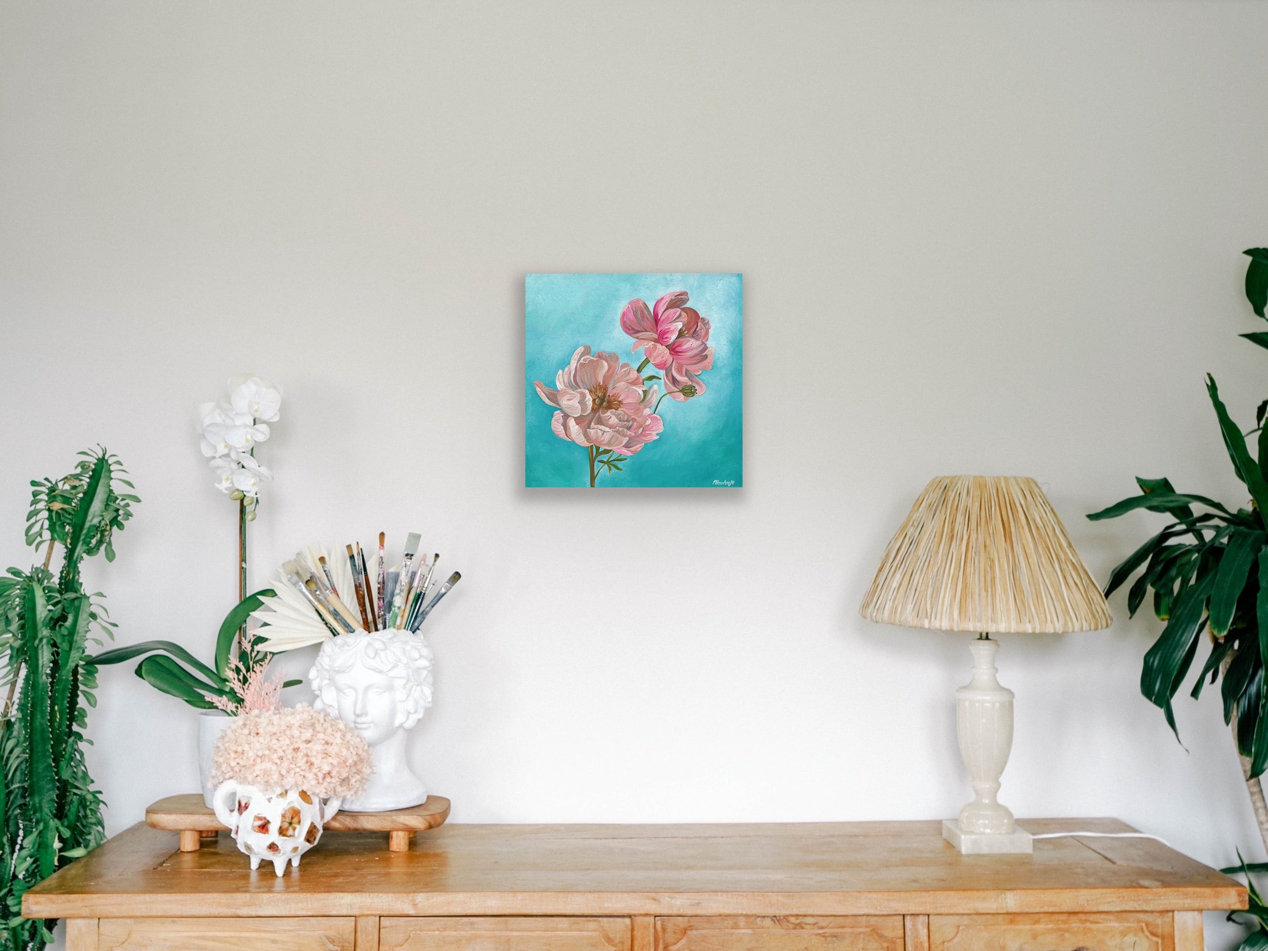 Art Print - Peonies On Blue - Canvas Medium