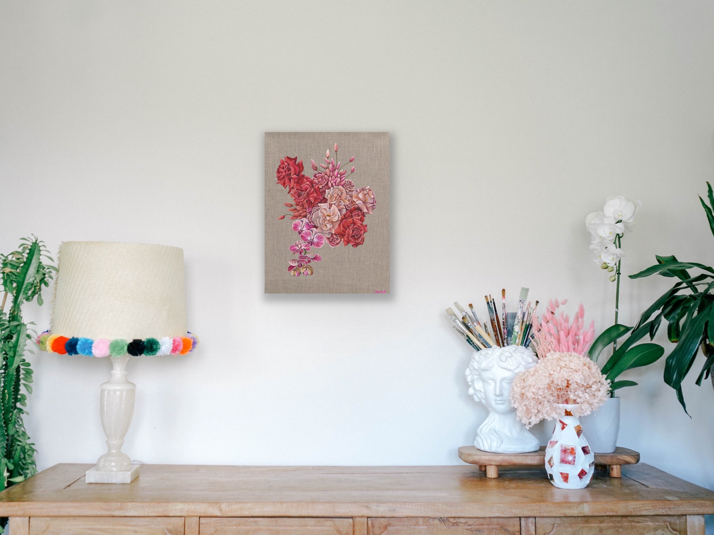 Orchid And Rose Bouquet Print - Canvas Small