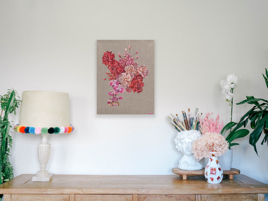 Orchid And Rose Bouquet Print - Canvas Medium