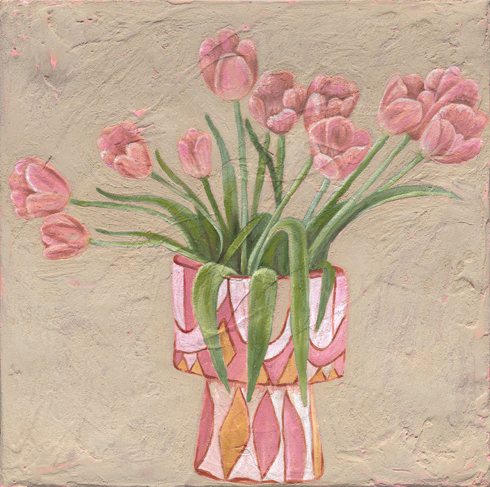 Earth Darlings Planter - Pink Tulips - Textured Artwork