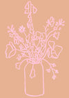 Pastel Pink and Blush Floral Line Drawing Art