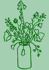 Mint Emerald Green Floral Line Drawing Art Print