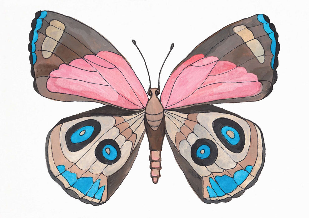 Blue and Pink Watercolour Butterfly