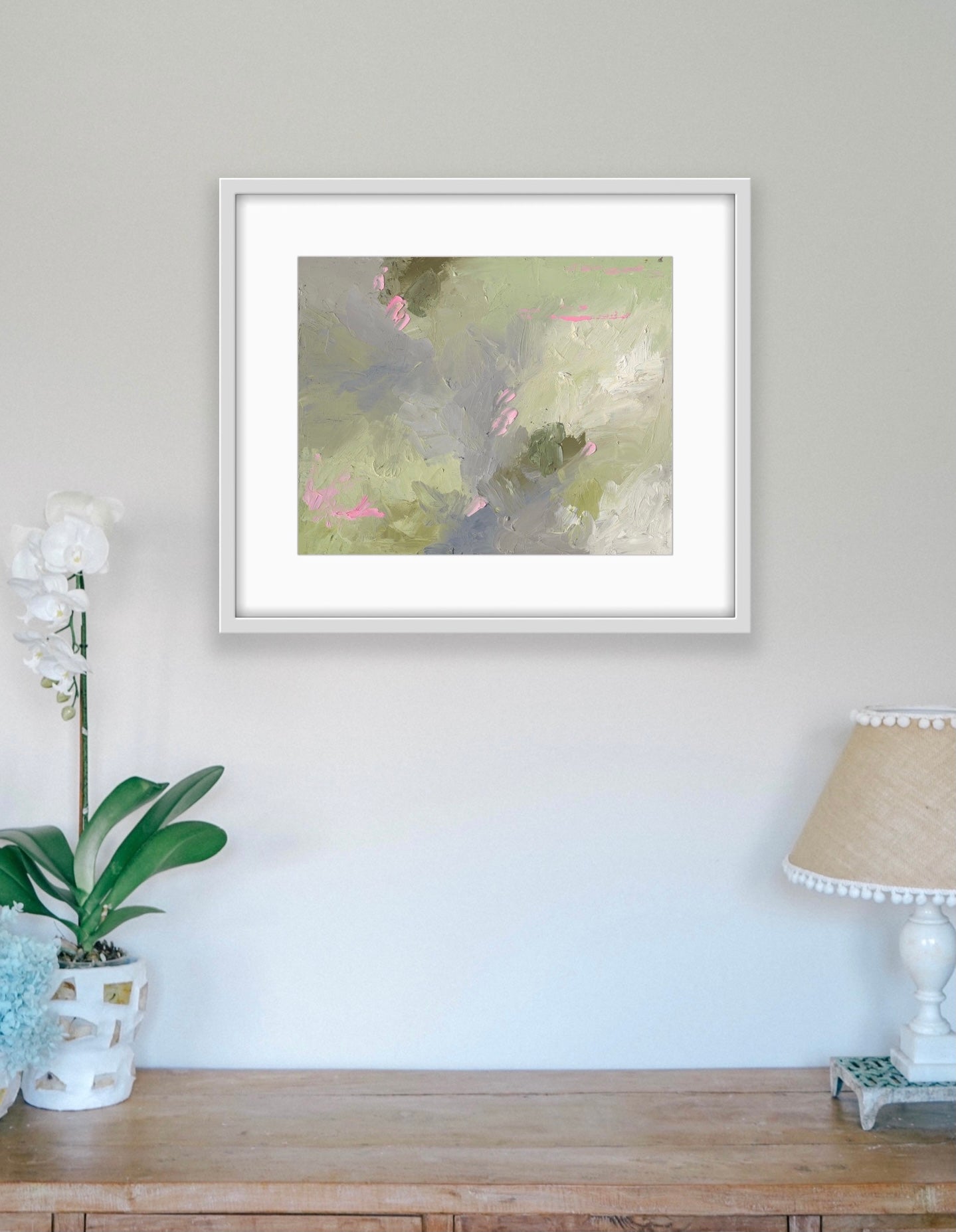 Soft Green Grey and Pink Pop Abstract - Limited Edition Hemp Large