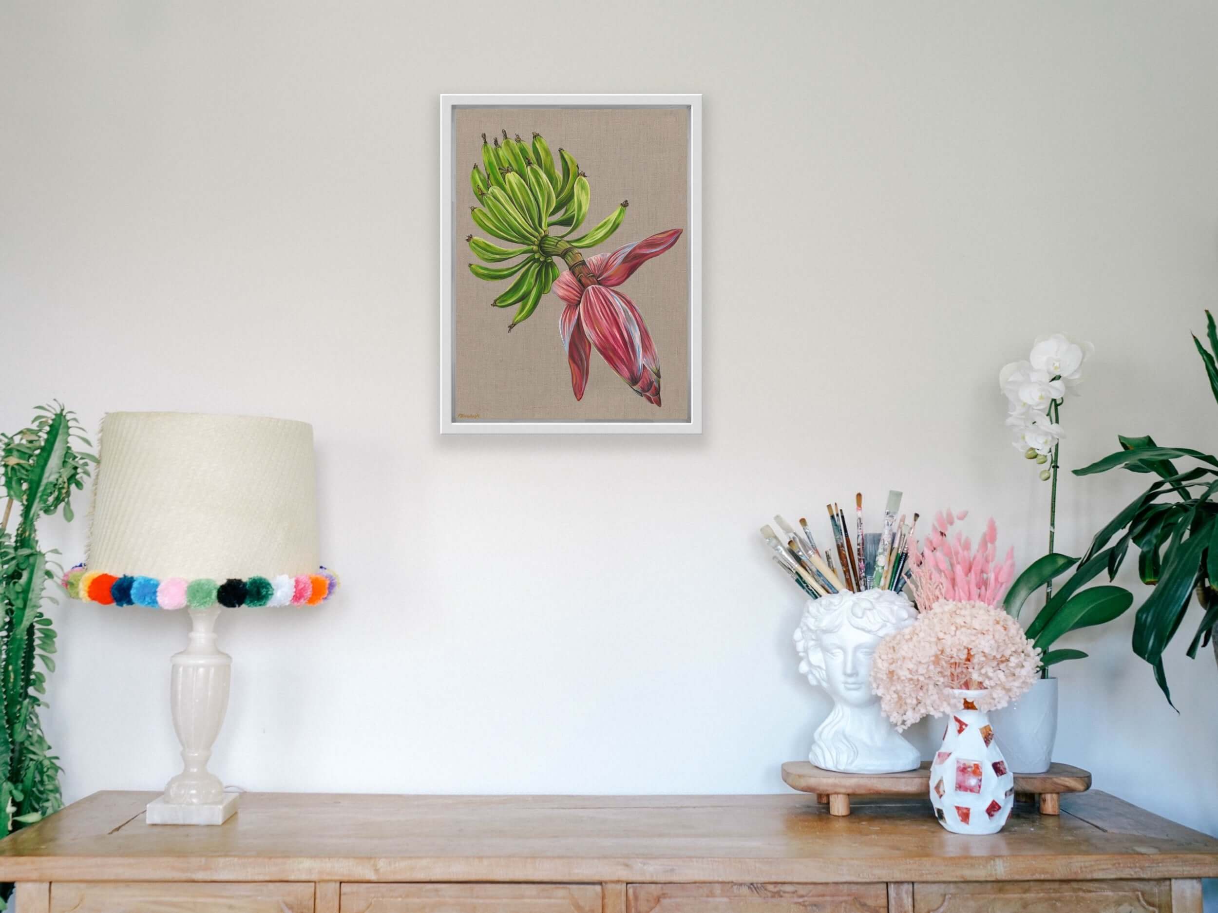 Banana Blossom Oil on Raw Linen Canvas - Print Canvas Medium