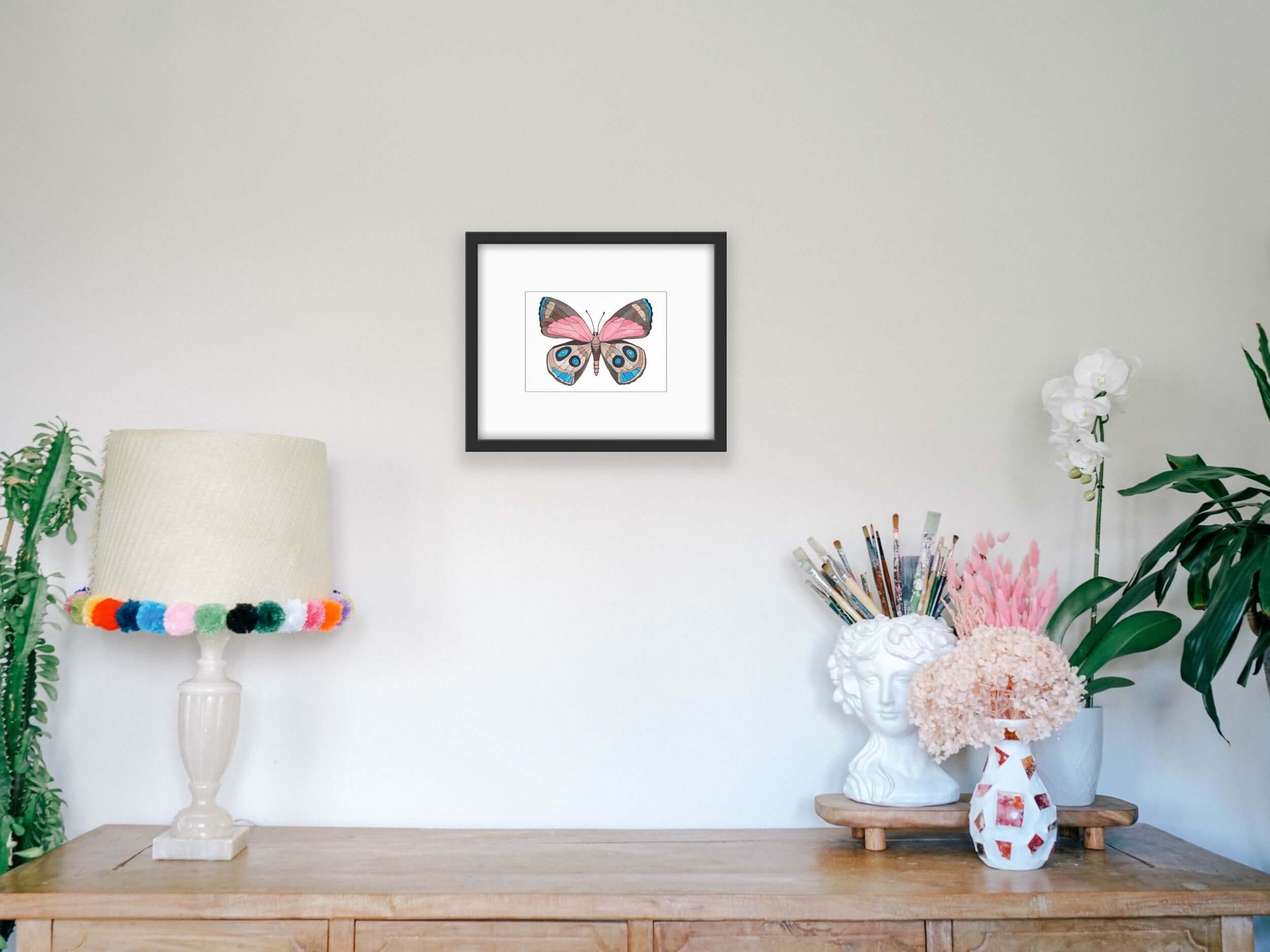 Blue and Pink Watercolour Butterfly - Limited Edition Print - Medium Hemp