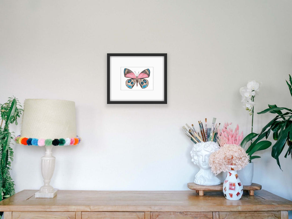 Blue and Pink Watercolour Butterfly - Limited Edition Print - Medium Hemp