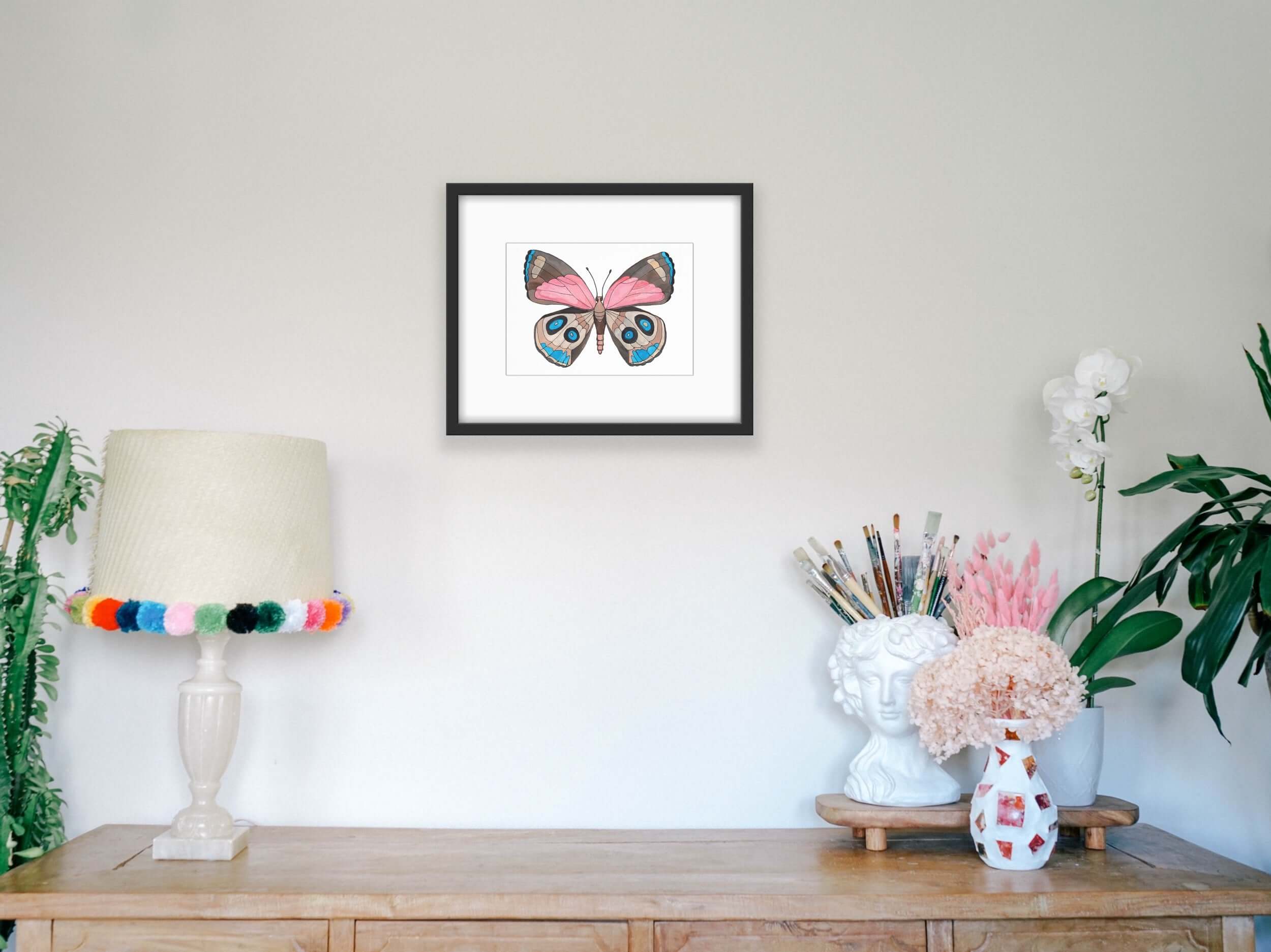 Blue and Pink Watercolour Butterfly - Limited Edition Print - Large Hemp