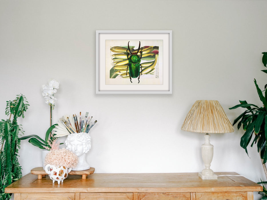 Green Stag Beetle Vintage Botanical - Limited Edition Hemp Medium