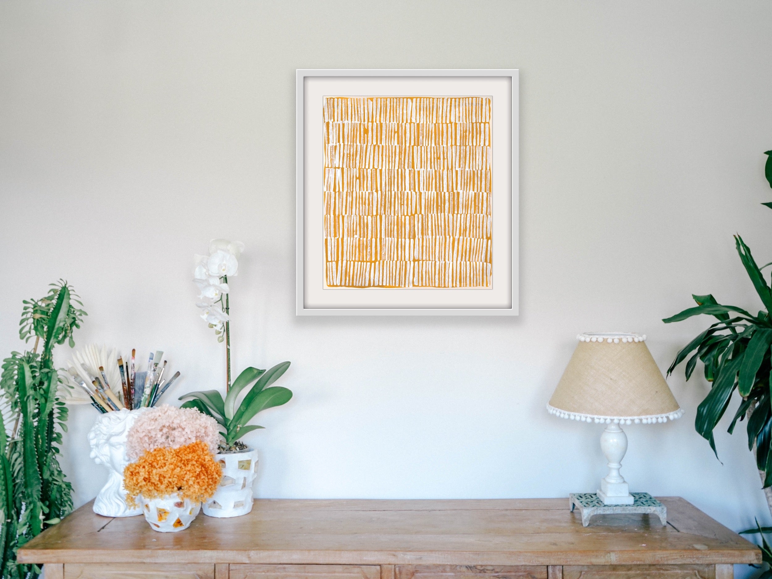 Yellow Ochre and White Graphic Print - Limited Edition - Hemp Medium