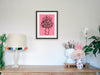 Black on Pink - Floral Line Ink Drawing - Art Poster Hemp Medium