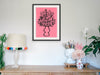 Black on Pink - Floral Line Ink Drawing - Art Poster Hemp Large