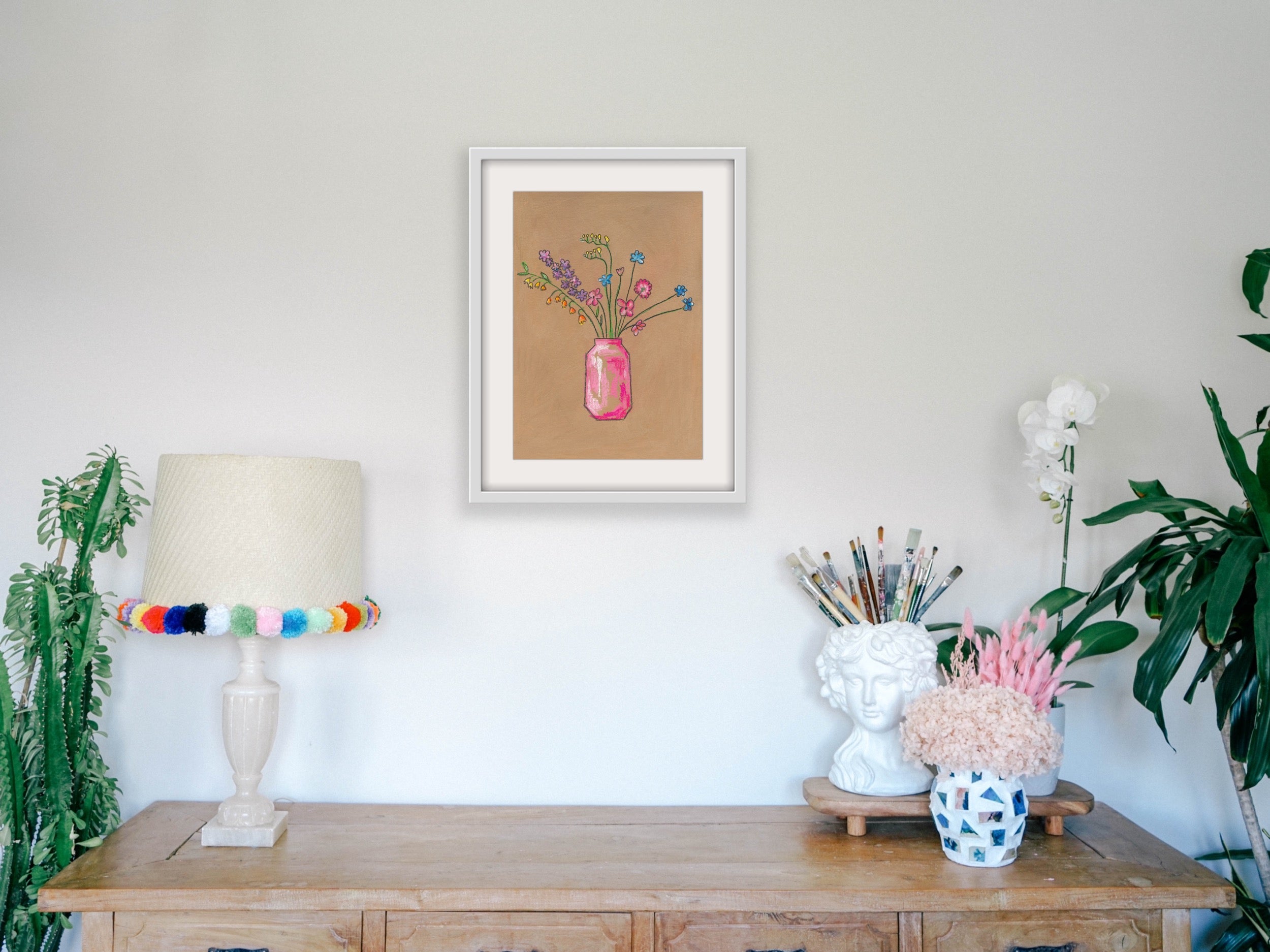 Simple Colourful Floral Posy in Vase - Poster Hemp Medium