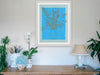 Flores - Blue and Sienna Floral Line Art Print Hemp Large