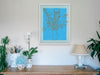 Flores - Blue and Sienna Floral Line Art Print Canvas Large