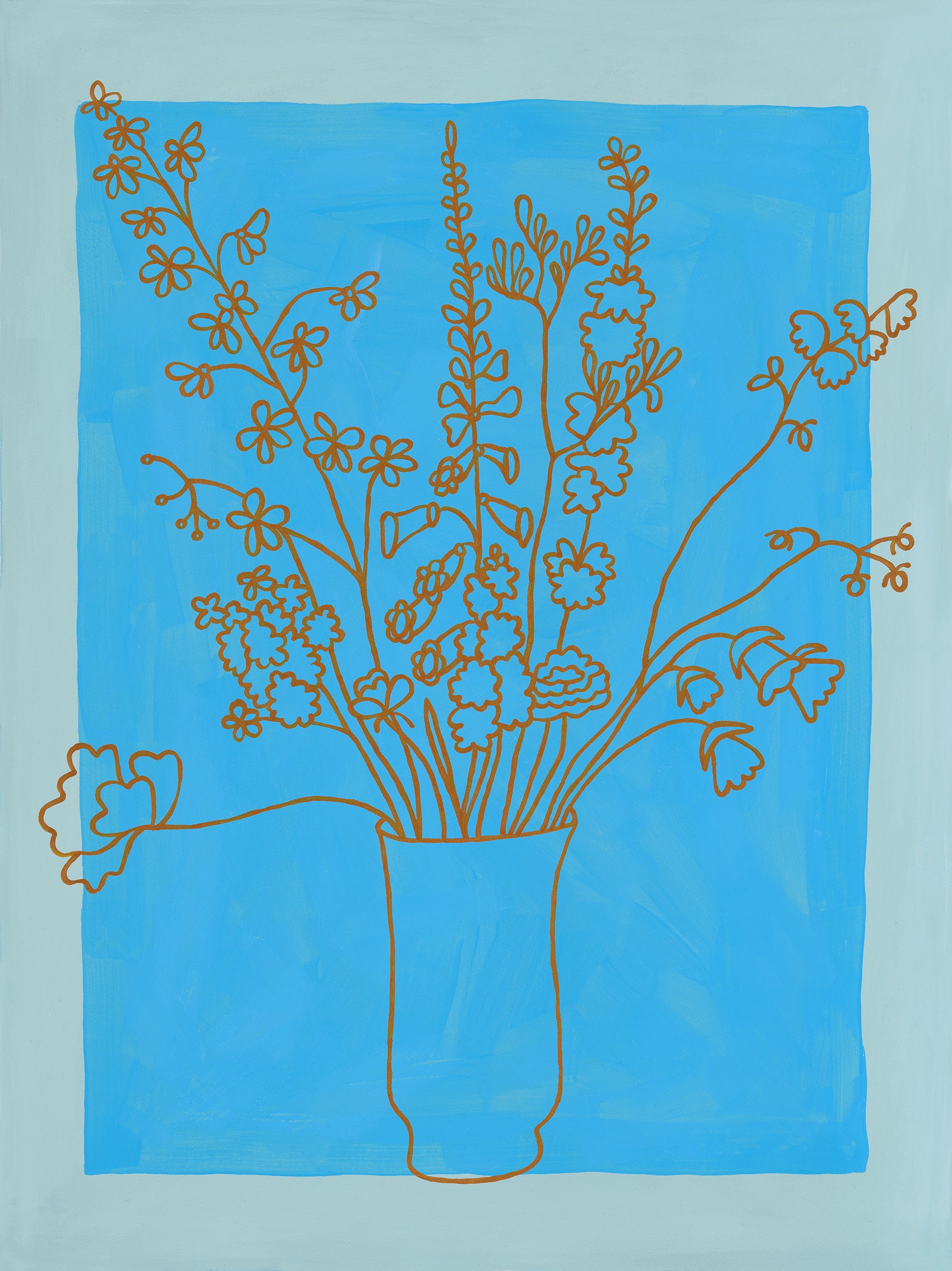 Flores - Blue and Sienna Floral Line Artwork
