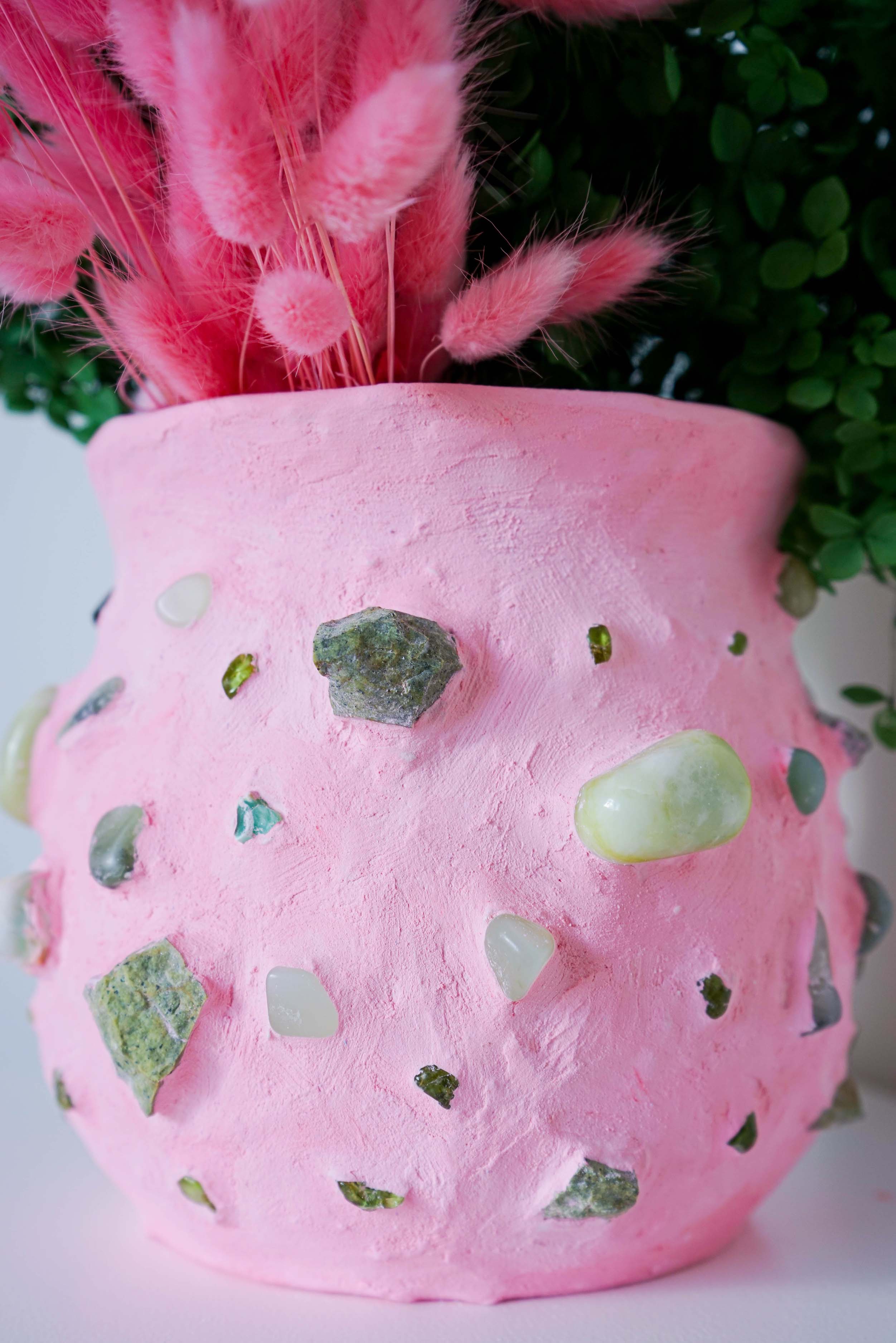 Pink Mosaic Vase with Jade Greenstone Peridot & Chrysoprase