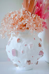 White Mosaic Vase with Rose Quartz Gemstones