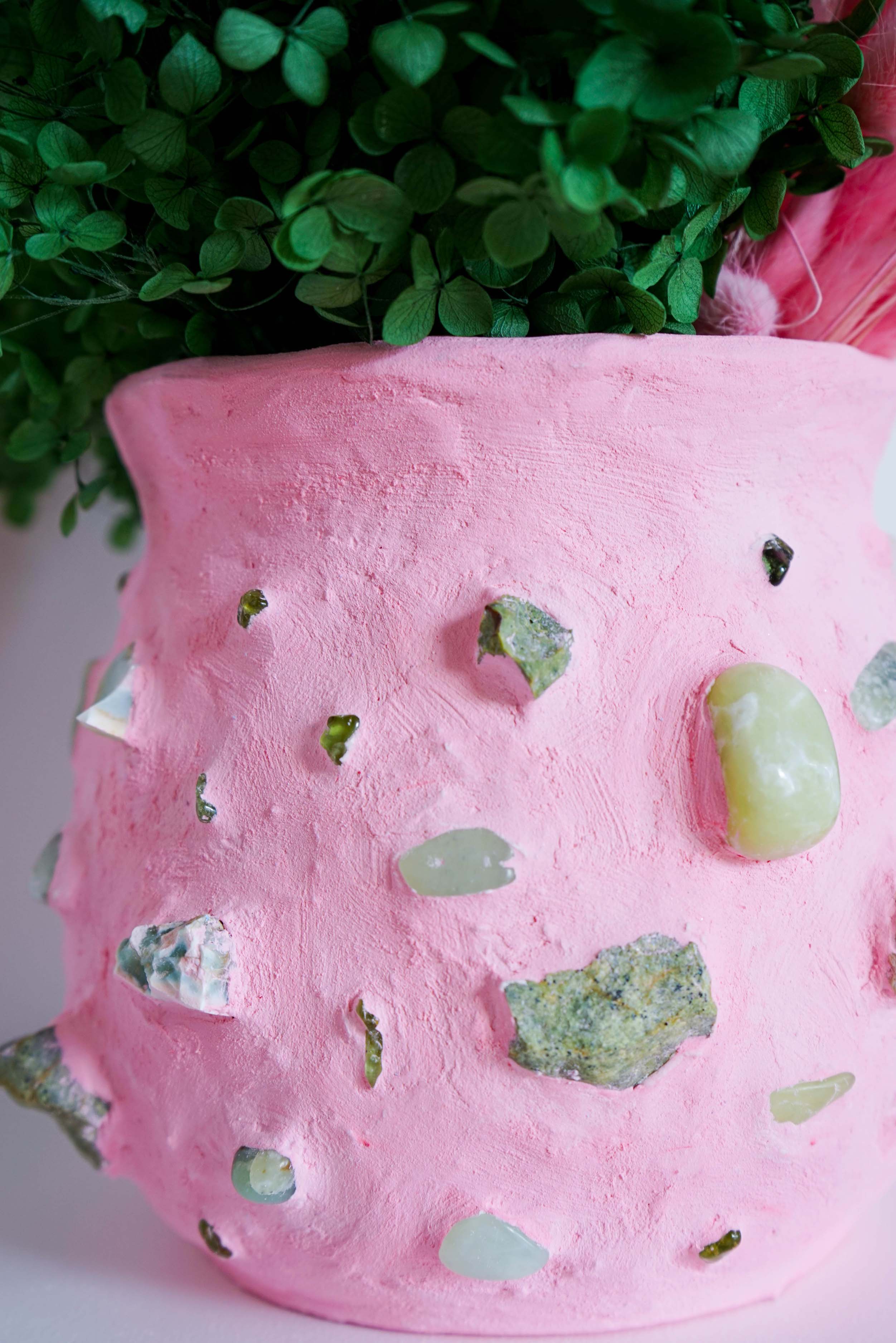 Pink Mosaic Vase with Jade Greenstone Peridot & Chrysoprase