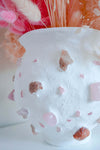 White Mosaic Vase with Rose Quartz Gemstones