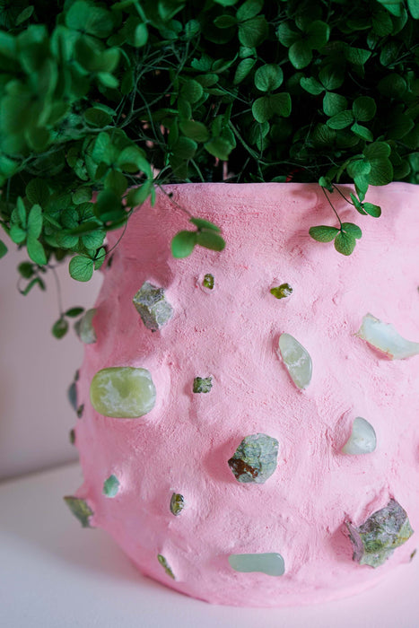 Pink Mosaic Vase with Jade Greenstone Peridot & Chrysoprase