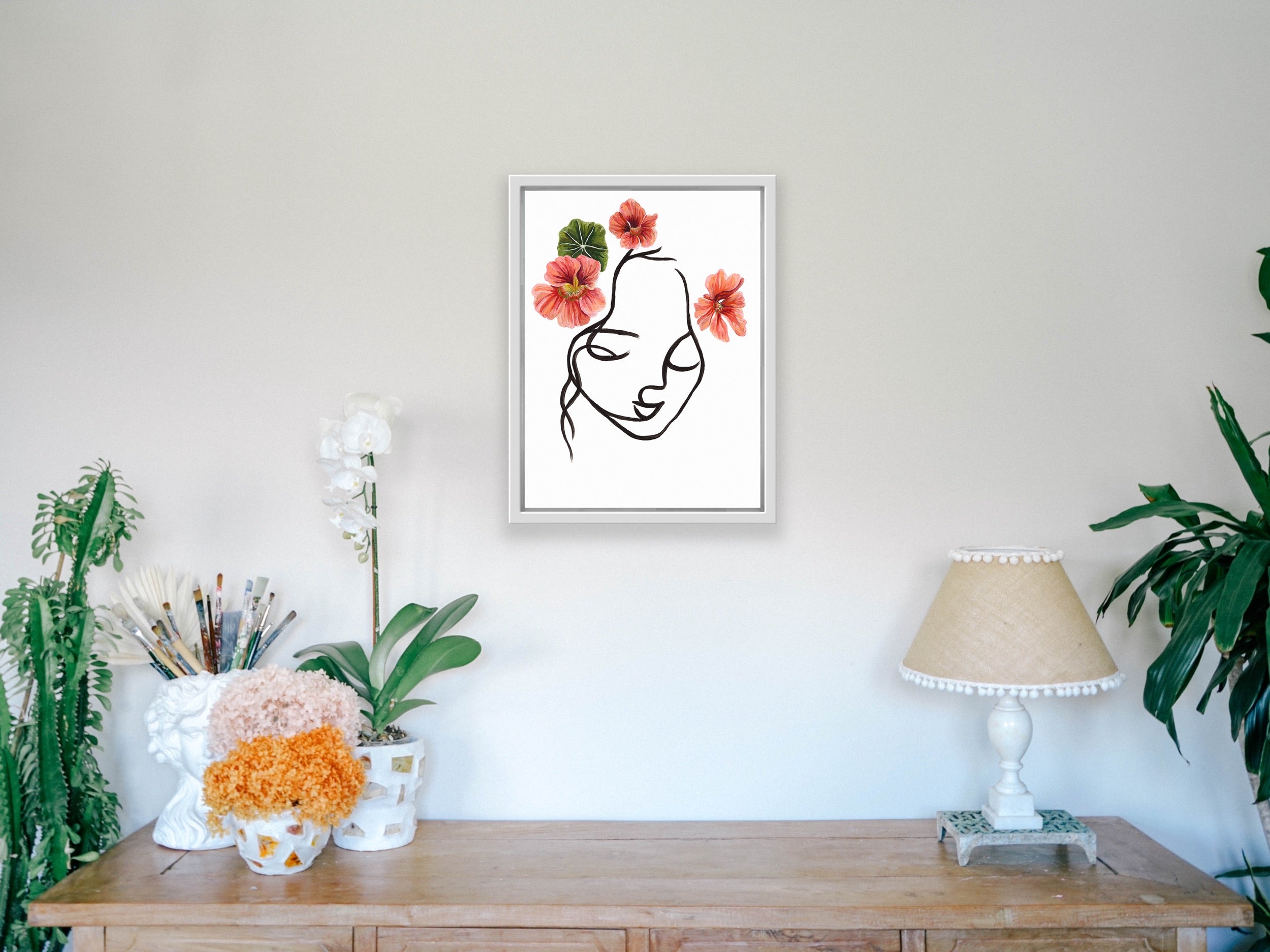 Minimalist Face Art - Flower Crown - Canvas Large