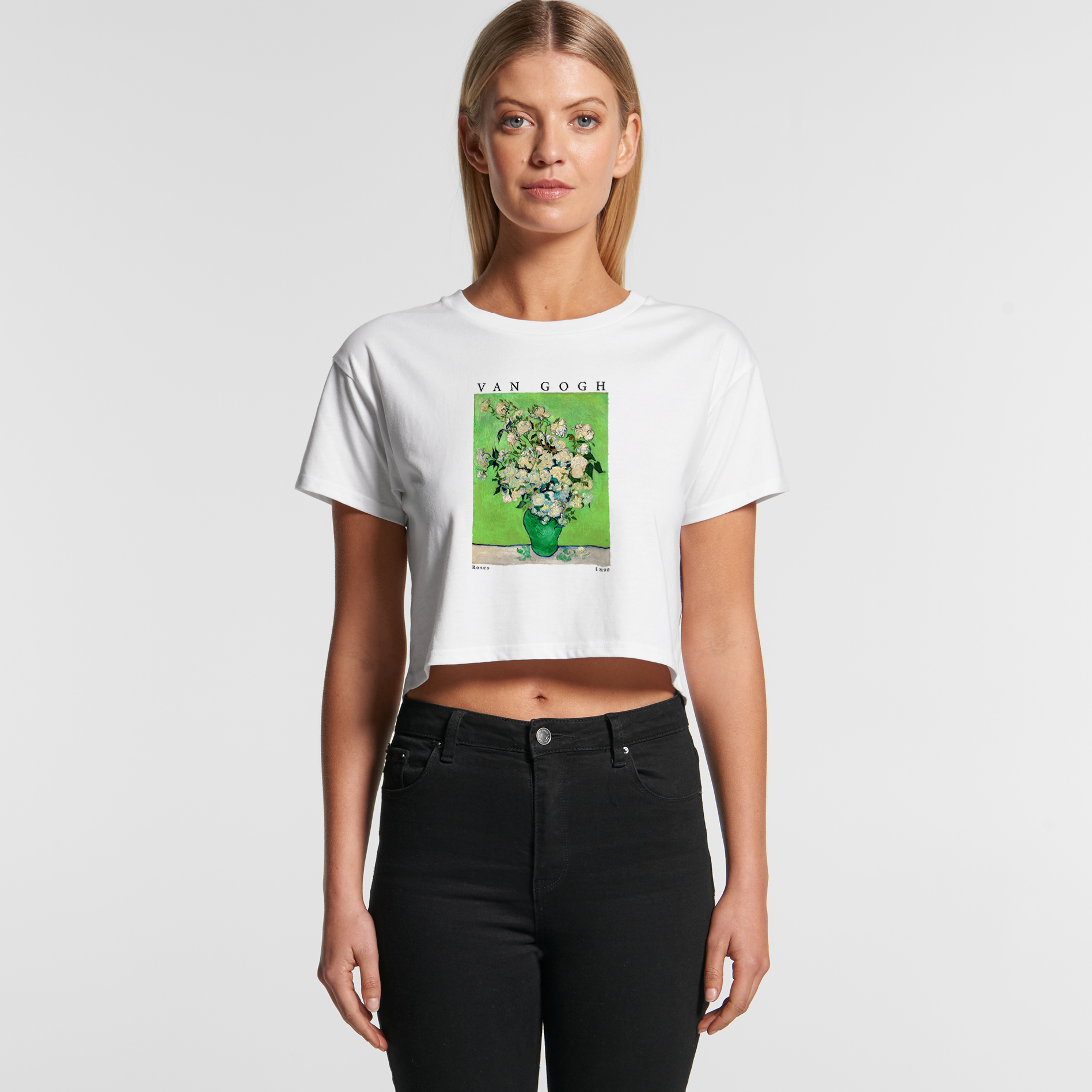 Crop Tee in Van Gogh Green Roses
